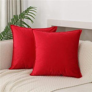 Velvet Red  | Christmas Throw Pillow Covers | 18x18 Inch | Pack of 2 Soft